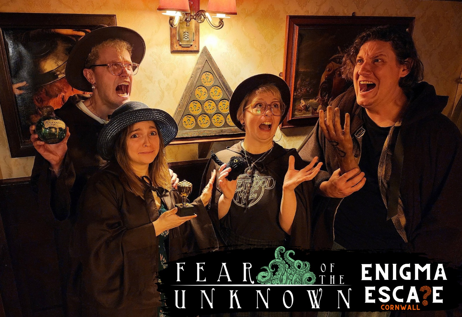 Players experiencing Fear of the Unknown at Enigma Escape Cornwall