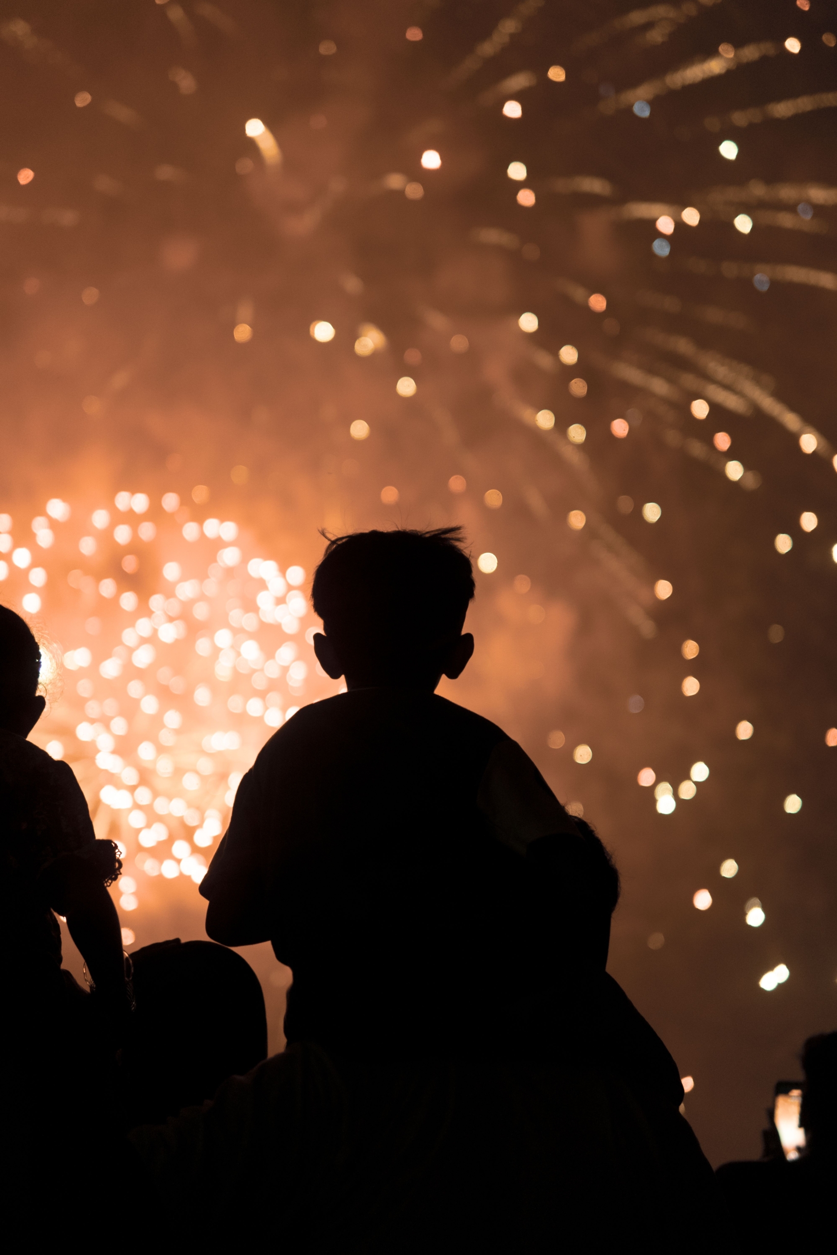 silhouette of a child watching fireworks