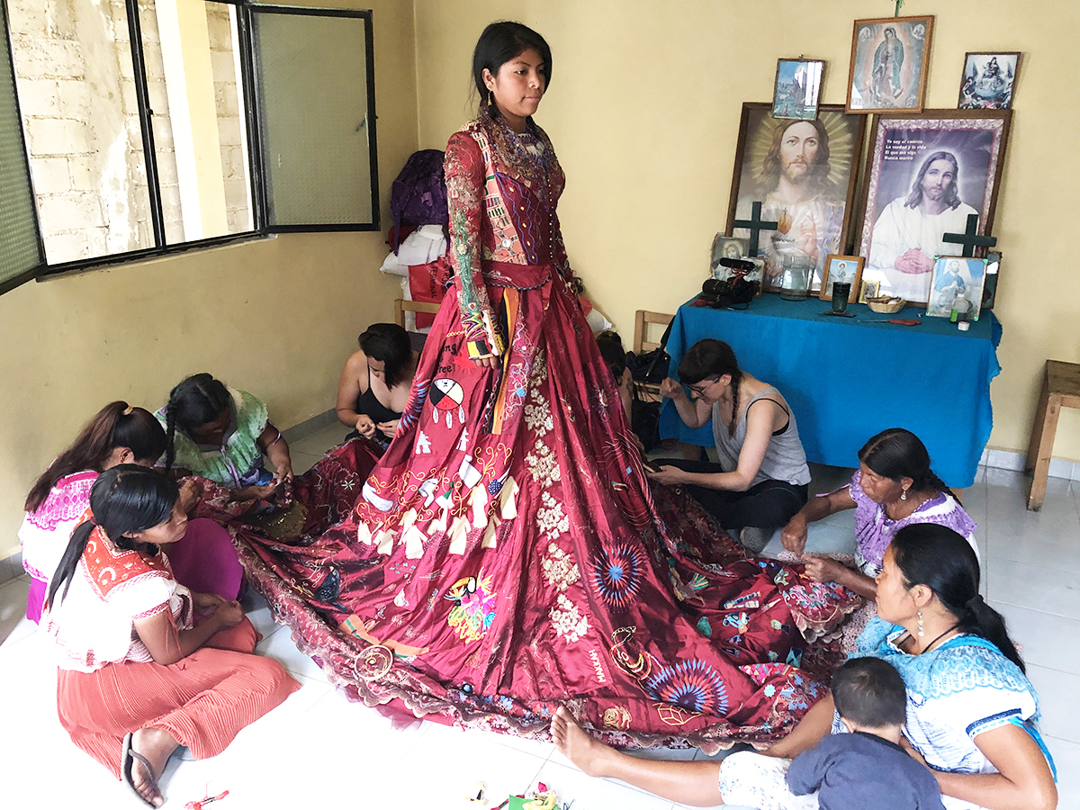 Embroidery group in Aguacatenang, Mexico. Dress worn by Vanessa Aguilar Juarez